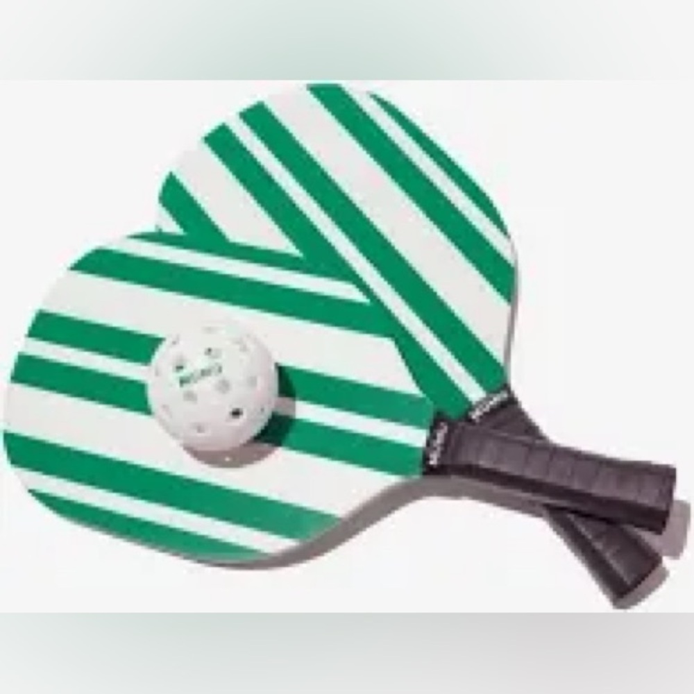 Mumu Green and White Striped Pickle Ball Paddle Set New